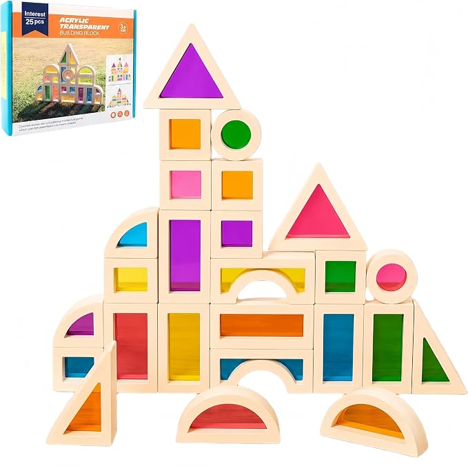 Rainbow Acrylic Blocks, 25 PCS Translucent Light Table Building Set by lexza