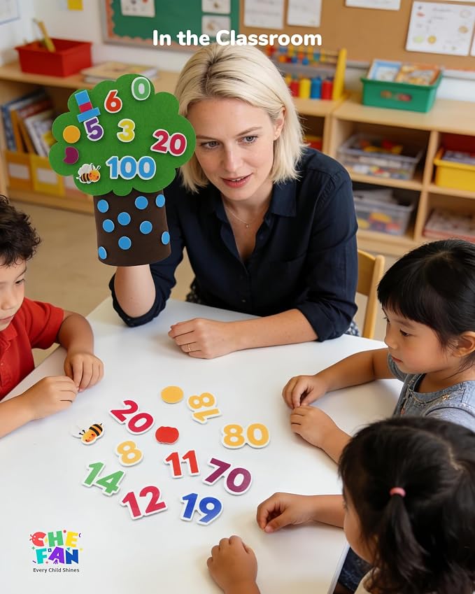 CHEFAN Felt Number Tree for Toddlers, Freestanding Counting Math Game with Numbers 0-19, Tens Numbers and Number Recognition Activities, Preschool Classroom Homeschool Learning Toy - Image 4