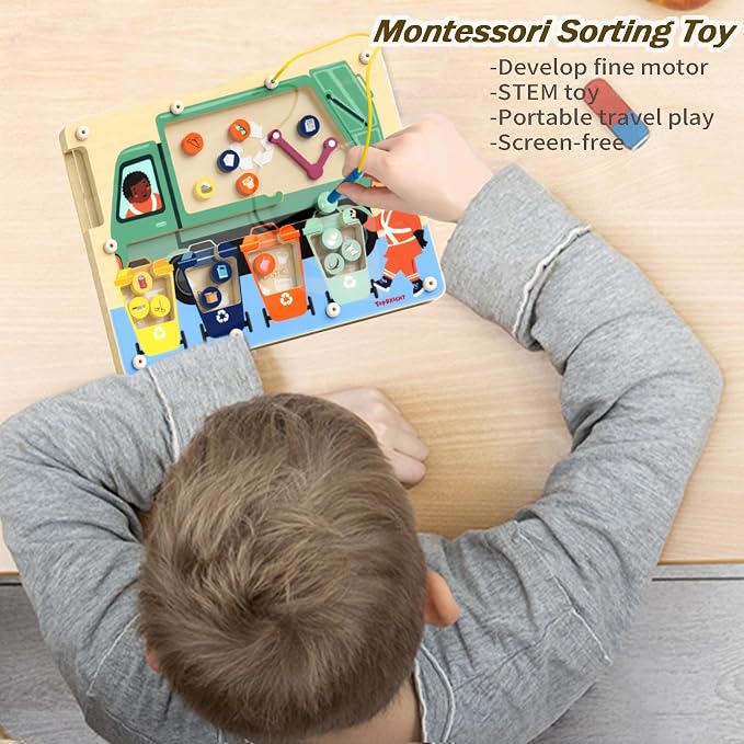 TOP BRIGHT Magnetic Garbage Sorting Maze Toy, Montessori Toy for Kids 2-5 - Image 3