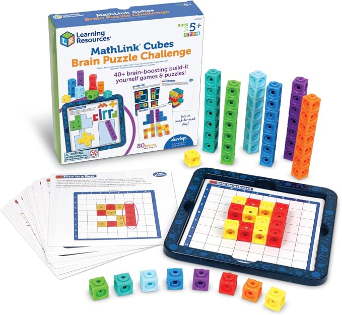 Learning Resources MathLink Cubes Brain Puzzle Challenge, 80 Pieces, Ages 5+, Classroom Must Haves, Preschool Activities, Teacher School Supplies, Math Manipulatives by LearningResources