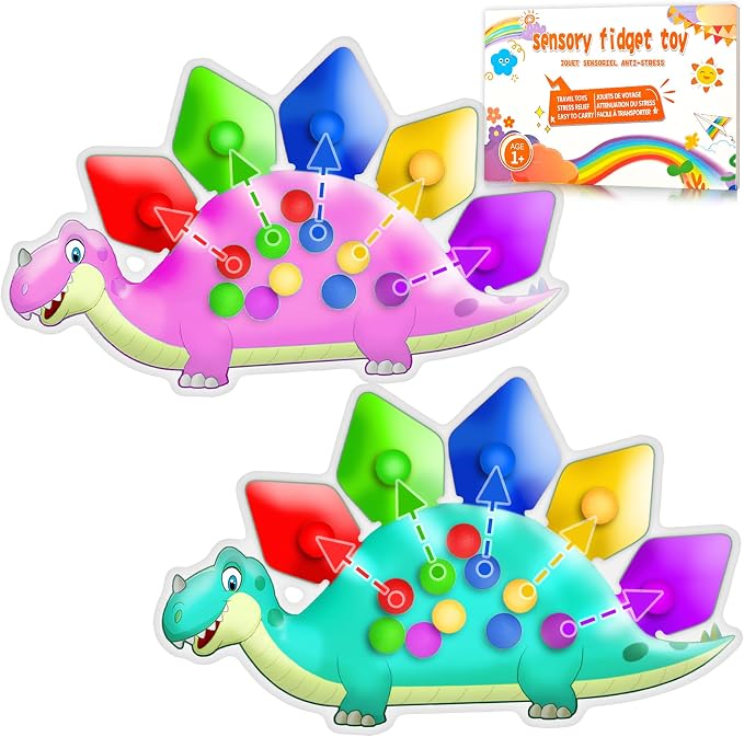 UIIOPJIOM 2PC Dinosaur Color Sorting Sensory Toys for Toddler, Montessori Toys Fine Motor Skill Game Learning Activities Quiet Calm Down Fidgets for Classroom Boys Girls Easter Basket Stuffers Gifts by UIIOPJIOM