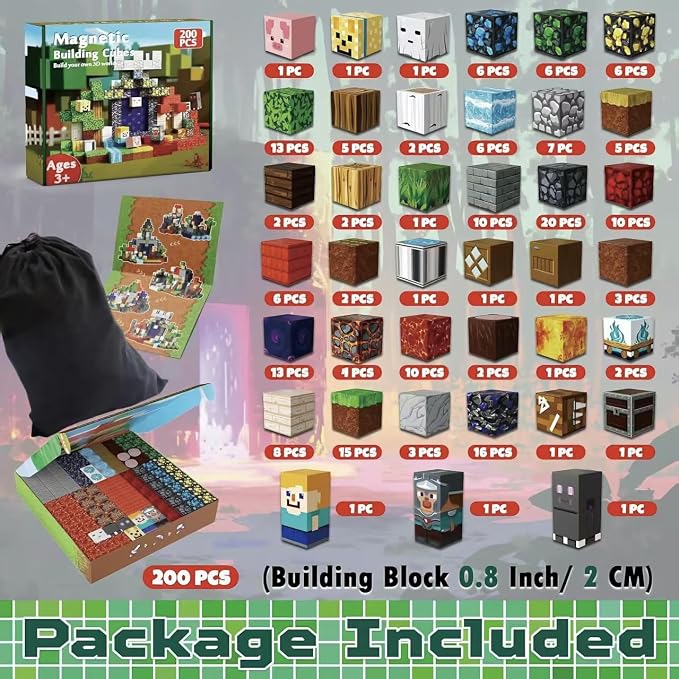 200PCS Magnetic Tiles Construction Building Blocks Fantasy Adventure Set with Volcano & Cave, STEM Educational Sensory Toys for Kids Ages 3-12, Learning Toys Gift for Boys Girls - Image 8