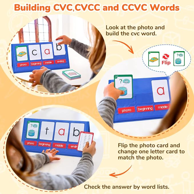Gamenote CVC Word Builder Pocket Chart, Phonics Cards for Kindergarten - Image 2