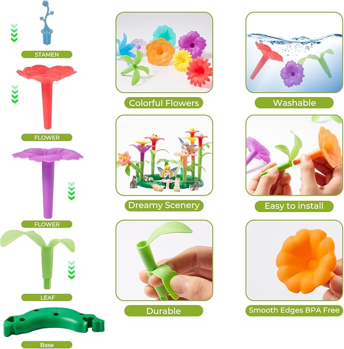 194 Pcs Flower Garden Building Toy Set, STEM Toy Gift for Kids - Image 3