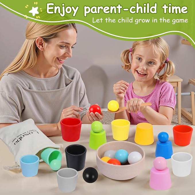Rainbow Balls in Cups Toddler Montessori Toys (12 Balls, 1.4 in) - Image 3