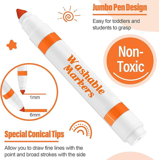 Janlaugh 36 Pcs Orange Washable Markers Bulk Coloring Broad Line Markers for Kids Conical Tip Drawing Pen for Christmas, School Supplies, Travel Art Baby Shower Gender Reveal Party Supplies, Ages 6+