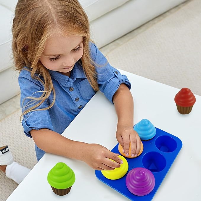 RAINBOW TOYFROG Cupcake Toy Toddler Toy Learning Colors and Shape-Shape Sorting Toys for Toddlers-Geometry Manipulatives Toddler Sensory Toys for Kids - Child Montessori Toys for Girls Boys - Image 4
