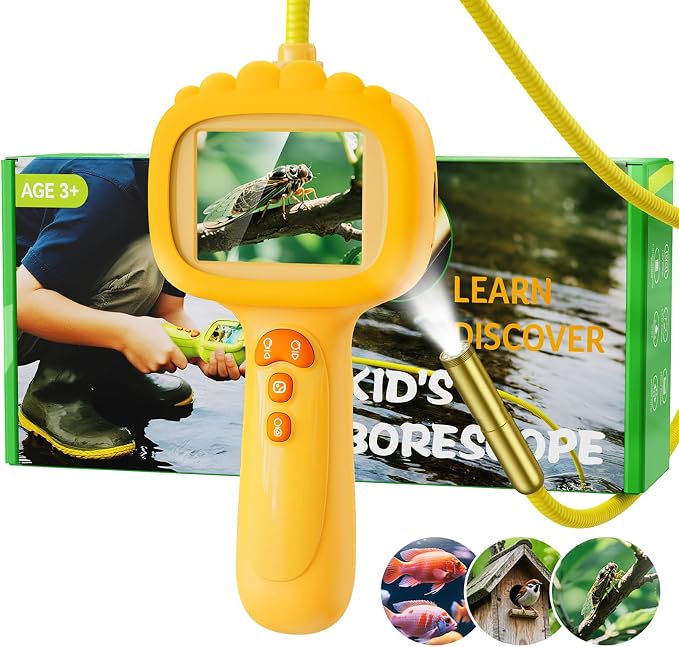 Borescope Snake Camera with Light for Kids, Outdoor Educational STEM Toys, Science Gifts for 5 Year Old Boy, Camping Nature Activities, Best Birthday Gift for Boys, Girls Ages 4,5,6,7,8,9,10(Orange) by Ashfly