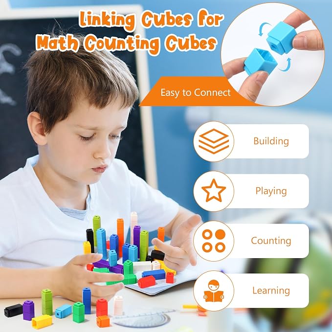 100 Pcs Blue Linking Cubes for Math Counting Cubes Manipulatives Plastic Counting Block Manipulative Classroom Learning Supplies for Educational Preschool Activities Boy Girl (Blue) - Image 3