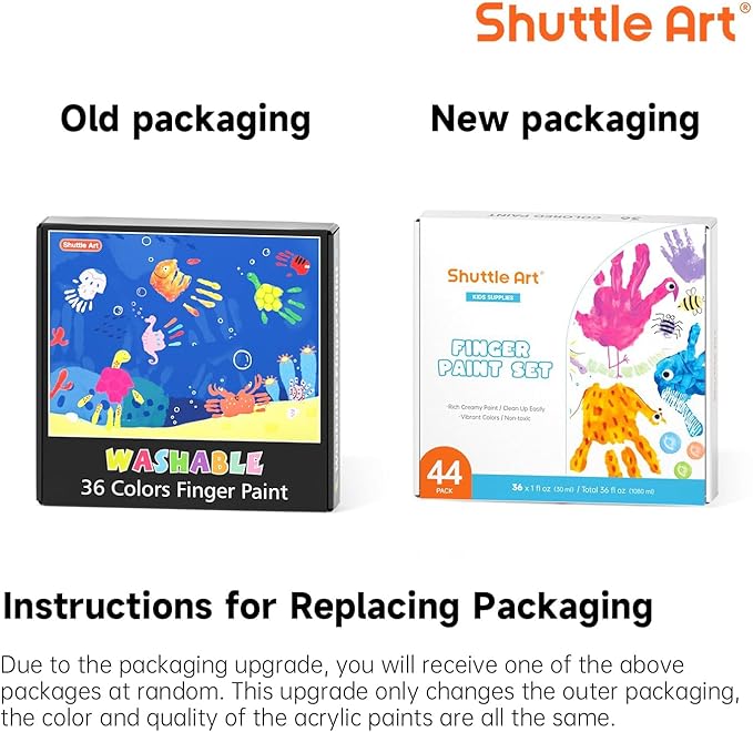 Shuttle Art Washable Finger Paint, 44 PCS with 36 Colors (1 fl oz) Toddler Paint, Paint Brushes, Palette, Non-Toxic Finger Painting for Toddlers