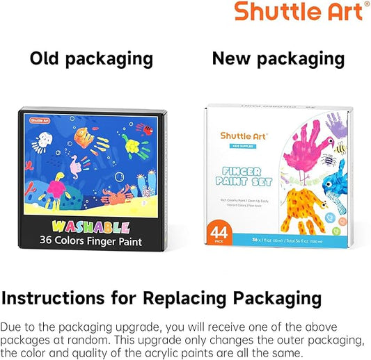 Shuttle Art Washable Finger Paint, 44 PCS with 36 Colors (1 fl oz) Toddler Paint, Paint Brushes, Palette, Non-Toxic Finger Painting for Toddlers