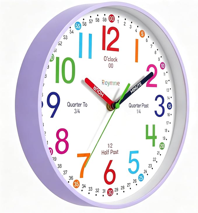 Roymnie Wall Clock 8" for Kids Learning Battery Operated Teaching Silent - Image 4