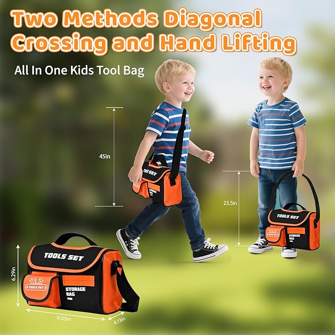 Kids Tool Sets with Portable Bag, Toddler Tool Set with Electric Drill Toy, Boy Toys Age 4, Construction Toys Tool Sets for Kid, Kids Tool Kit, Pretend Play Toys for 3 Year Old Boys Gift