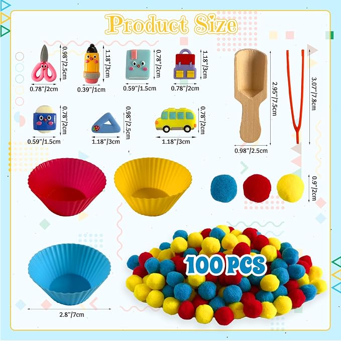 154Pcs Back to School Sensory Bin Filler Fine Motor Toys Stationery Sensory Bin Items Counting Sorting Toy for Preschool Education Activities Include Pom Poms Pen Scissors Notebooks Cup - Image 2
