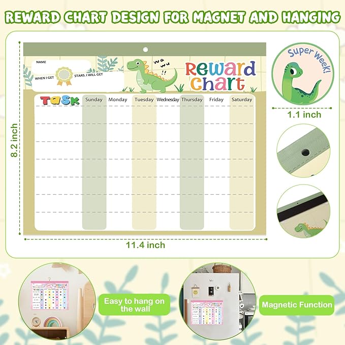 Magnetic Reward Chart for Kids at Home, Behavior Chart Pad with 26 Chore Charts, 1680 Star Stickers, 84 Motivational Stickers to Develop Responsibility & Good Habits (Dinosaur) - Image 3