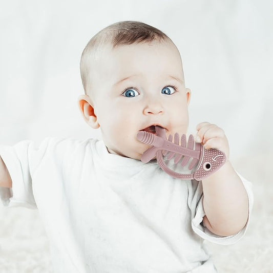 3 in 1 Infant Toys, Baby Teething Toys 3–6 6–12 Months, Teethers for Babies 0–3–6–12 Months for Teething Relief, Baby Gift, Baby Teether Toys, Silicone Sensory Toys,USA Patent Pending, Fish-Rose Pink