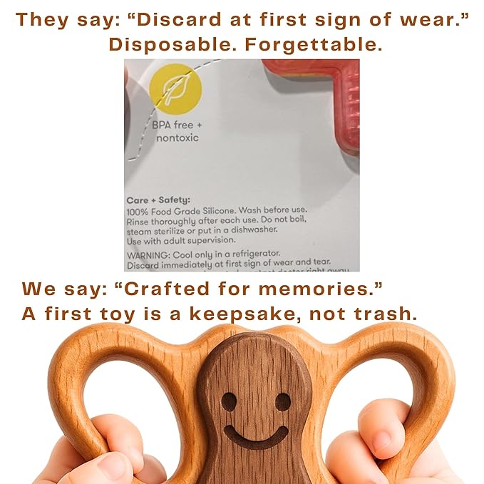 Wooden Baby Rattle for 0–6 & 6–12 Months – Montessori Natural Baby Toy – Calm Sound Rattle for Newborn Infant Boys & Girls – No Paint, No Plastic – 100% Beechwood Gift