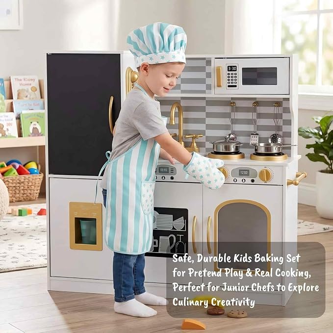 Kid Apron and Chef Hat Set, 3Pcs Children Cooking Baking Set Kits - Image 5