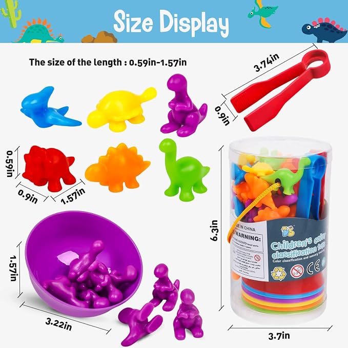 Counting Dinosaurs Color Sorting Toys with Rainbow Bowls,Sensory Training & Counting Activity Montessori Education Learning Activities Easter Basket Stuffers Gifts for Boys Girls - Image 6