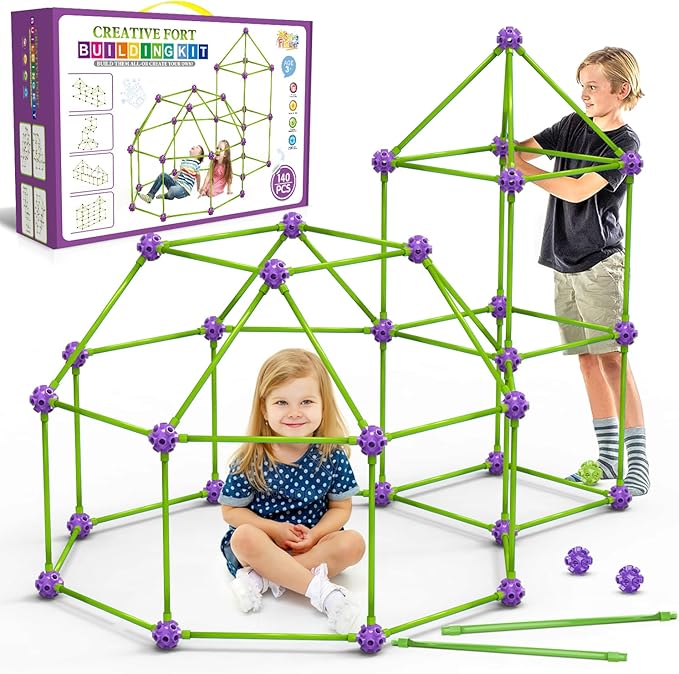 SpringFlower Fort Building Kit for Kids,STEM Construction Toys, Educational Gift for 4 5 6 7 8 9 10 11 12 Years Old Boys and Girls,Ultimate Creative Set for Indoor & Outdoors Activity,140 Pcs,Purple by SpringFlower