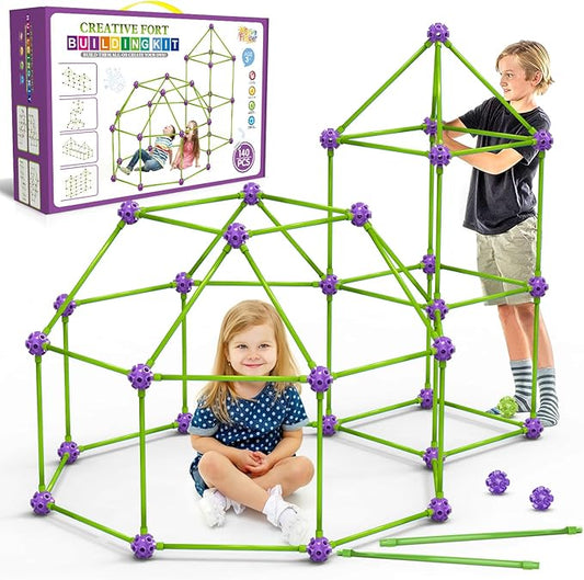 SpringFlower Fort Building Kit for Kids,STEM Construction Toys, Educational Gift for 4 5 6 7 8 9 10 11 12 Years Old Boys and Girls,Ultimate Creative Set for Indoor & Outdoors Activity,140 Pcs,Purple by SpringFlower