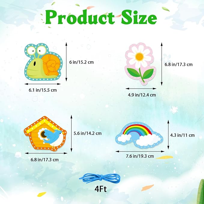 Omlisca Springtime Lacing Cards for Kids 12 Packs Double Sided Sewing Kits Flower Rainbow Butterfly Sewing Cards Educational & Learning Activities Fine Motor Skill for Preschool Supplies Spring Decor - Image 3
