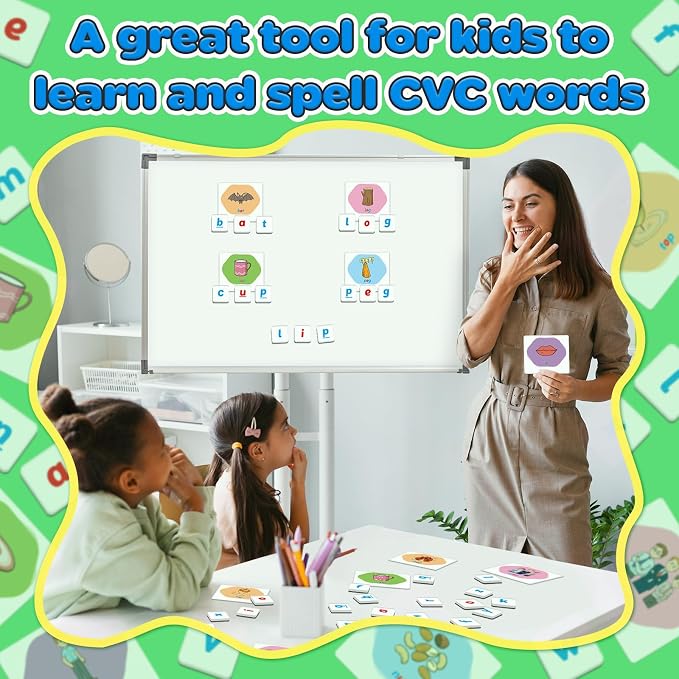 CVC Word Games,Magnetic Letters & CVC Flash Cards,Phonics Games,Alphabet ABC Toys,Refrigerator Fridge Magnets for Kids Toddlers,Speech Therapy,Spelling Learning Games for Preschool Classroom - Image 2