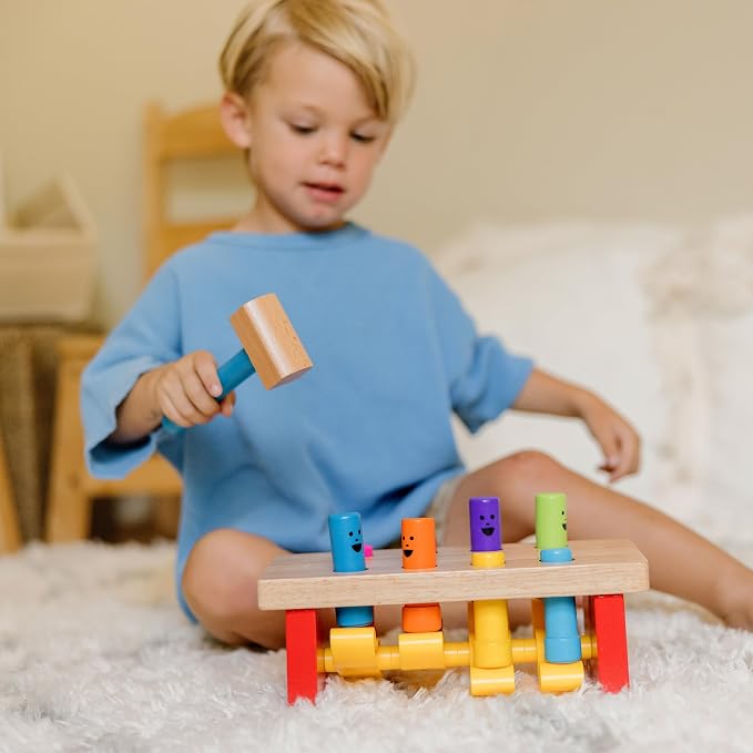 MeMelissa & Doug Deluxe Pounding Bench Wooden Preschool Learning Toy with Mallet Classic Wooden Toddler Toys for Ages 2+Lissa & Doug Deluxe Pounding Bench Wooden Preschool Learning Toy with Mallet - Image 2