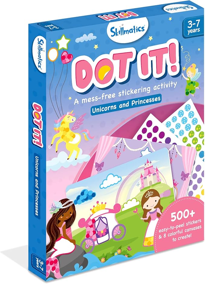 Skillmatics Dot It Sticker Art - Unicorns & Princesses, Mess-Free Fun for Kids, 500+ Stickers, Craft Kits, DIY Scrapbooking Activity, Travel Toys, Gifts for Girls & Boys Ages 3, 4, 5, 6, 7