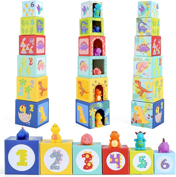 Toddlers and Babies Dinosaur Sorting and Stacking Toys Blocks for 1-3 Kids - Image 2