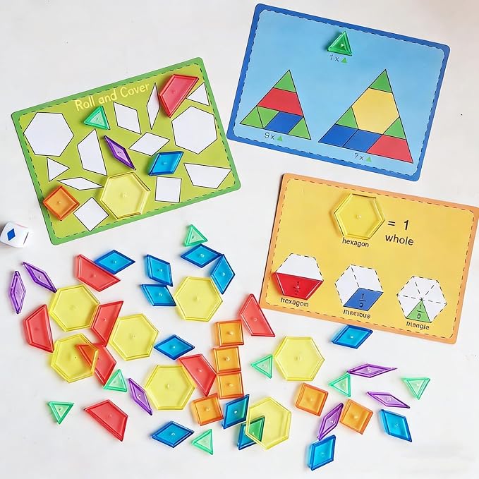 140PCS Translucent Pattern Blocks Set with Activity Game Cards, Geometric Shapes, Light Table Accessories, Math Manipulatives STEM Educational Toy for Kids - Image 4