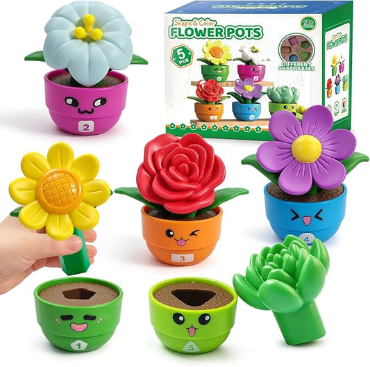 GEERAY 5 Sets Montessori Toddler Flower Garden Toys, Color Shape Sorting & Matching Game for Kids, Spring Toy Sensory Gardening Gift for 1 2 3 Year Old Girls & Boys, Preschool Classroom Learning by GEERAY
