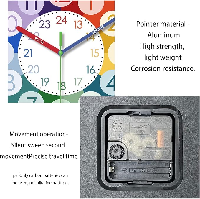 XFM Learning Clock for Kids 8 Inch Silent Telling Time Educational Clock - Image 6