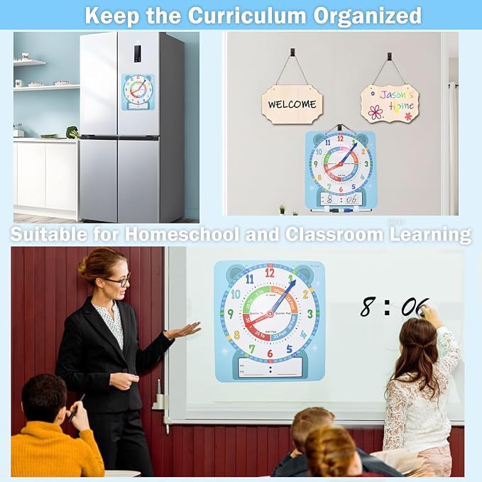 Teaching Clocks for Kids, Large Magnetic Writable Dry Erase Learning Clock with Pen,12" Teaching Demonstration Clock Learning Time to Tell Time for Kids Home School Classroom Supplies-Blue - Image 8