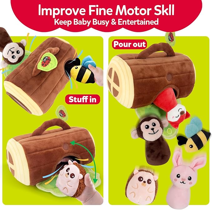 Baby Toys 6-12 Months - Jungle Soft Plush Animal Set with Rattle Squeaker Mirror, Cause & Effect Montessori Sensory Toys for Babies 7 8 9 10 11 Months, Newborn Gifts for Baby Boy Girl Infant