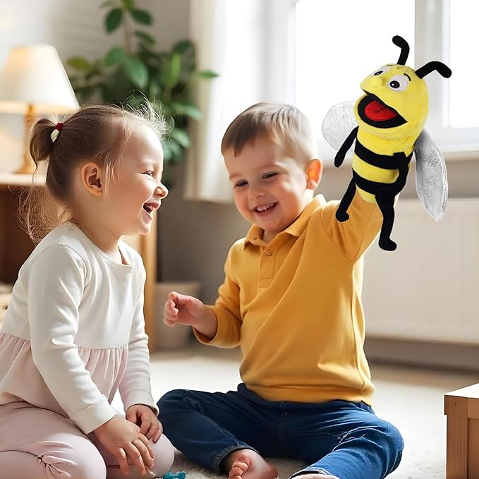Animal Hand Puppets 11 Inch Sea Turtle Plush Dinosaur Animals Hand Puppet Toys Role-Play Toy Puppets for Kids Storytelling Imaginative Pretend Play Teaching Preschool(Bee)