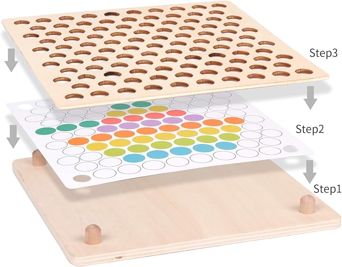 QZMTOY Wooden Peg Board Beads Game, Learning Montessori Toys,Color Sorting Stacking Matching Toys for Toddlers, Counting Toy for Kids, Educational Games for Fine Motor Math, Gift for Girls and Boys - Image 4