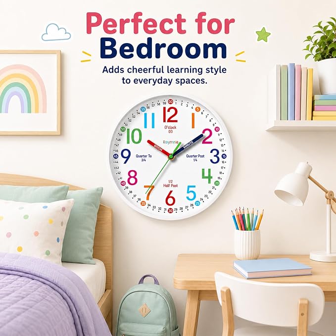 Roymnie Wall Clock 8" for Kids Learning Battery Operated Teaching Silent - Image 9