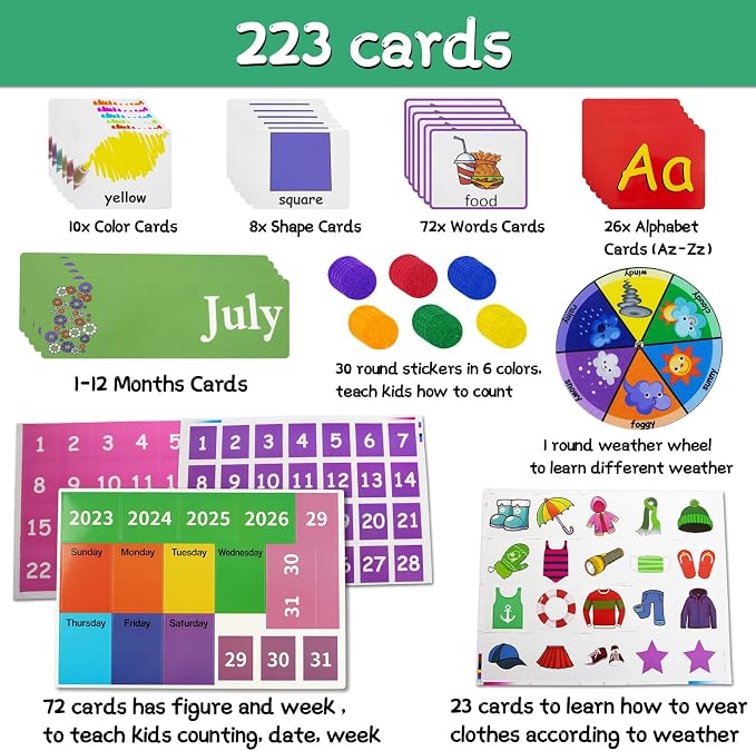 KIKIGOAL Circle Time Center Classroom Pocket Chart Educational Pocket Chart Teaching Materials Learning Calendar Weather Counting Letter Color Shape etc - Image 4