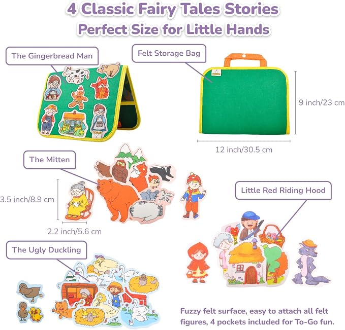CHEFAN 4 Pack Felt Board Story Set, The Mitten, The Little Red Riding Hood, Gingerbread Man, Ugly Duckling, Precut Felt/Flannel Figure Pieces Teaching Wall for Preschool Activity Early Storytelling - Image 2