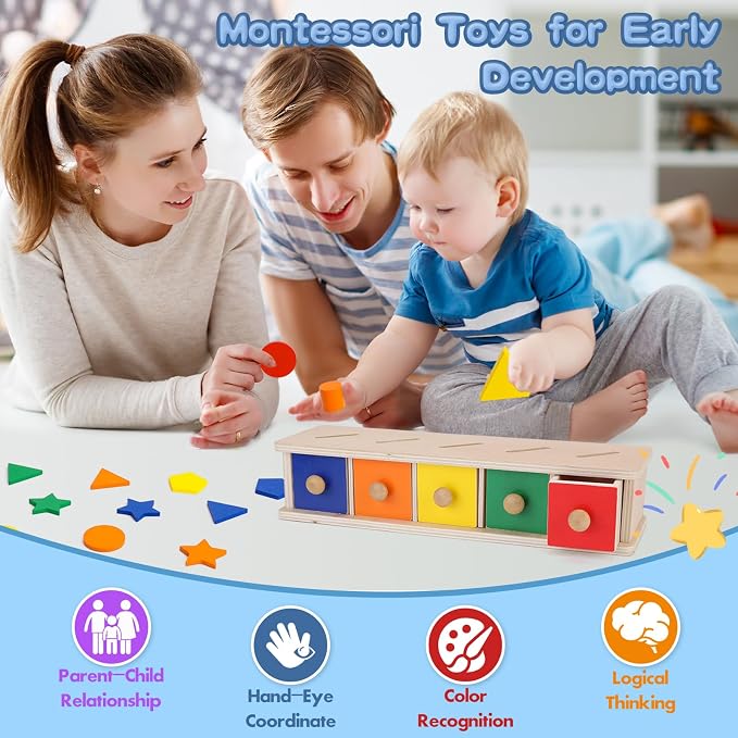 Peacurh Montessori Toys Wooden Color & Shape Sorter Toys for Toddlers, Matching Box Sorting Blocks Manipulatives Preschool Learning Educational Toy for 3 4 Year Old Boy Girl Kid Gifts - Image 6