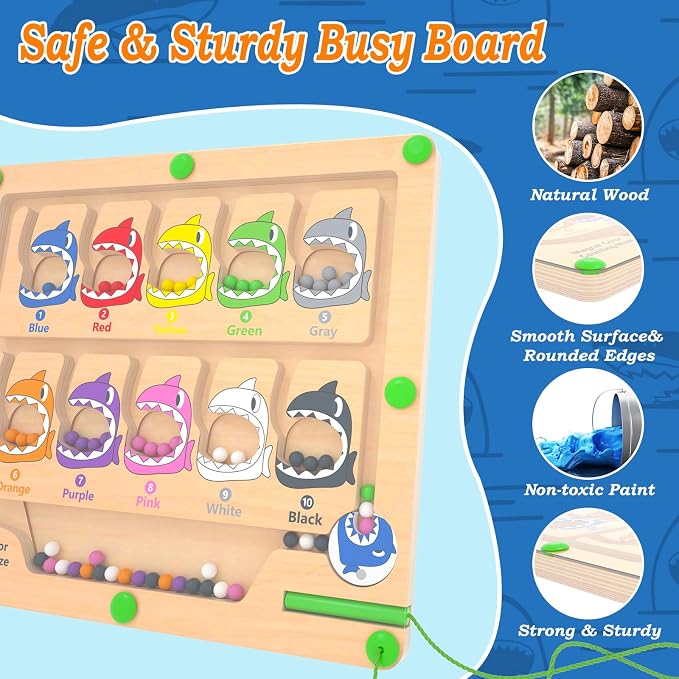 Magnetic Color & Number Maze Counting Matching Toy with Shark Eating - Image 5