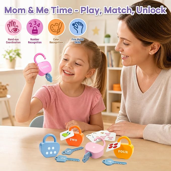 Montessori Lock and Key Toddler Toys, Cause and Effect Sensory Learning Toys for 3 Year Old, Number Counting & Matching Game, Fine Motor Skills Preschool Travel Activities - Image 7
