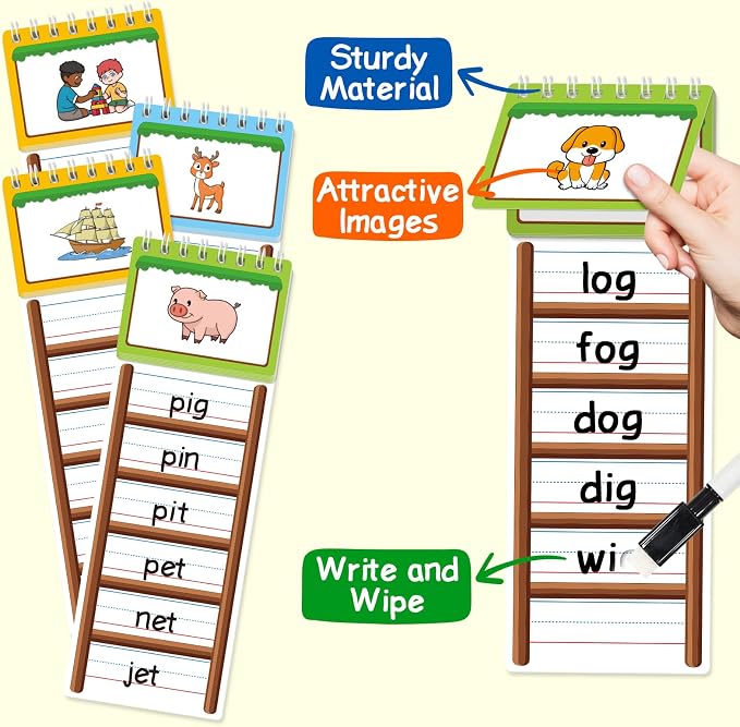 Edulok 30 Word Ladder Flip Books,Phonics Flash Cards,Word Ladders Word Family Build Book,Sight Words Reading Spelling Games Phonics Flip Books for Kids Classroom Homeschool Preschool Learning Activity - Image 2