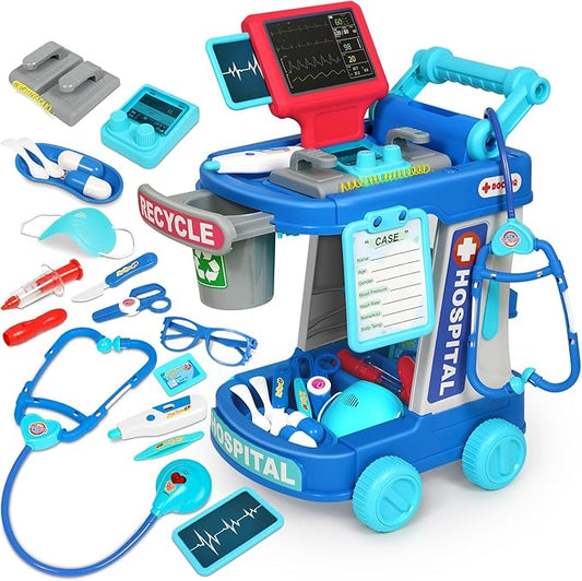 Doctor Kit for Toddlers 3-5 With 21pcs Medical Kit Toy Doctor Cart Stethoscope and Other Accessories Boy and Girl Fun Role Playing Game Dentist Toy Kids Pretend Play Girls Toys for 3 4 5 Birthday Gift