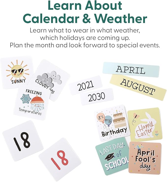 The Peanutshell Learning Calendar Wall Chart - Homeschool Supplies, Interactive Pocket Chart for Toddlers & Kids - Preschool Learning Activity Board, Circle Time Board for Classroom - Good Day - Image 5