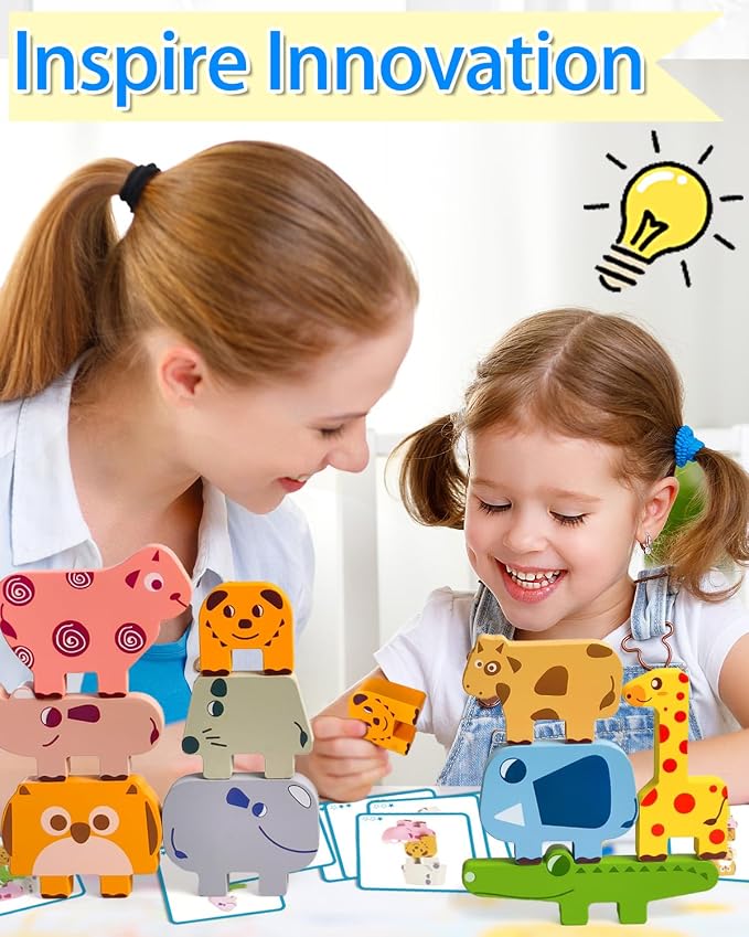 Vaiheng Toys for Toddlers 1-3, Montessori Toys for 1 2 3 4 Year Old Boys & Girls, Toy Age 2-4 0-2 Kids Baby, 1 2 3 Year Old Girls Boys Gifts, Wooden Animal Blocks Stacking Education Puzzles Toy - Image 4