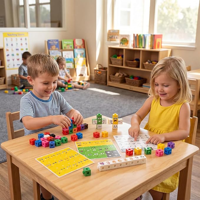 100 Pcs Math Linking Cubes with 384 Cartoon Stickers - Image 2