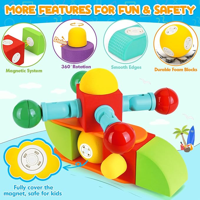 Hodurgyi 26 PCS Magnetic Foam Blocks, STEM Preschool Toys for Children, Magnetic Building Blocks for Toddlers, Kids Bath Toys and Montessori Sensory Toys, Birthday for Boys & Girls Age 3 4 5 6+ - Image 3