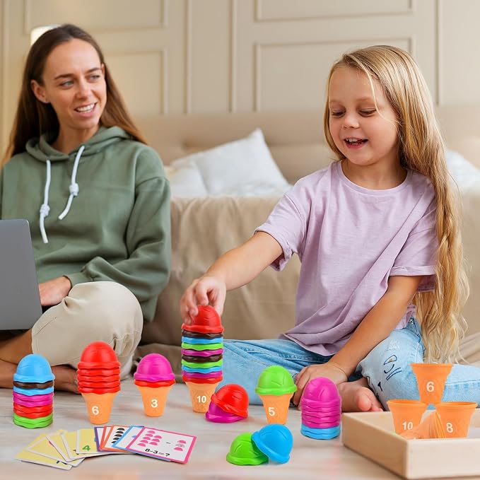 Ice Cream Counting and Color Sorting Stacking Toys for Kids Boys Girls Age 3-5,Montessori Preschool Kindergarten Learning Activities Fine Motor Skill Toys, Number Math Games Learning Toy Gifts - Image 7
